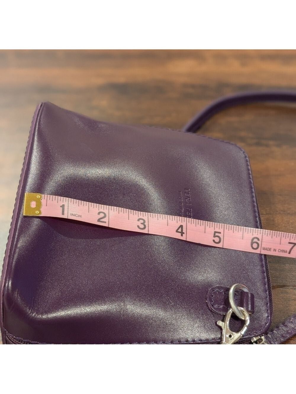 Vera Pelle Purple Crossbody Bag Genuine Leather Italy - Picture 7 of 9